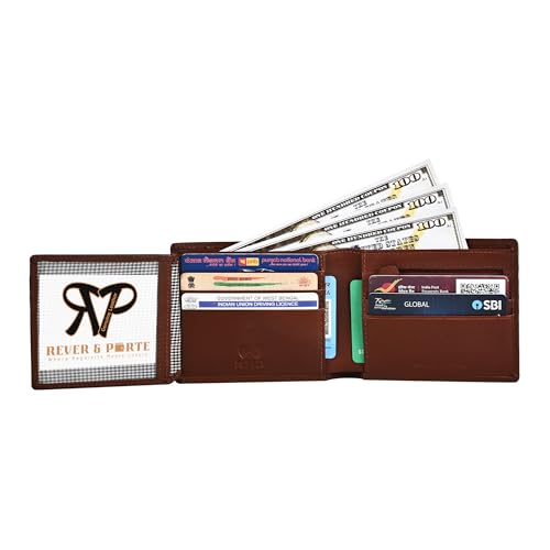 Image of Genuine Leather Wallet for Men Brown | RFID Blocking | Bi fold,Tri fold | Classic Slim,Stylish Mens Wallet with Multiple Card Slots,Coin Pocket & ID Window | Gift for Men