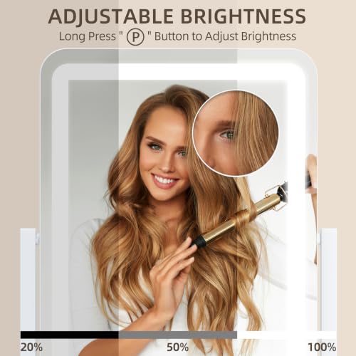 Image of FENNIO Rounded Corner Makeup Vanity Mirror with Lights, 13 x 17 Inch, White