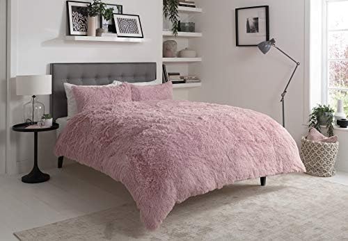 EHD Snuggle Fluffy Hug Snug Long Pile Sherpa Fleece Luxurious Duvet Cover Sets Super Soft Warm Cosy Quilt Cover Sets Reversible Bedding Sets LW (Blush Pink, King Size)