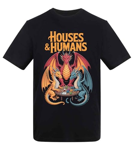 Dovitee Houses and Humans Dragons Playing Tabletop RPG Dungeon Master - 100% Cotton Short Sleeve Adult Unisex T-Shirt Black