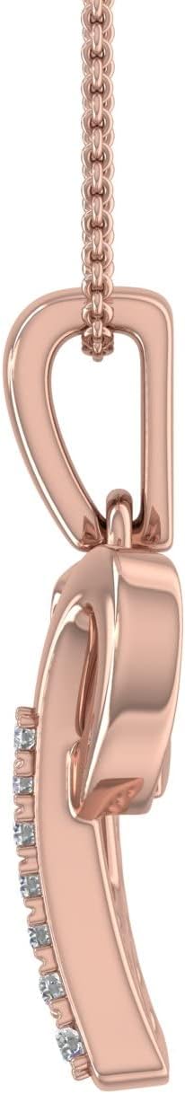 FINEROCK Diamond Initial Letter Pendant Necklace in 10K Rose Gold (with Silver Chain)
