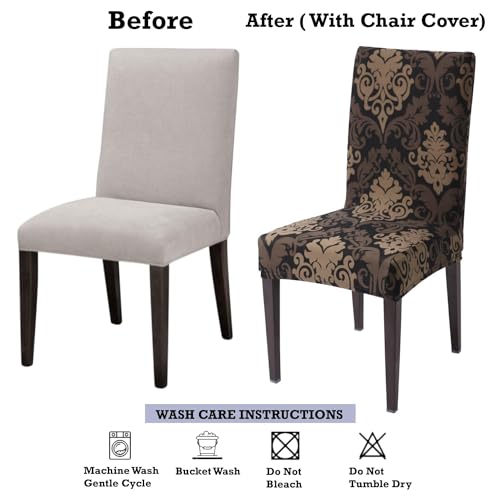 Image of Chair Cover Set of 4 for Dining Table, Stretchable Removable Washable Anti-Slip Universal Fit Printed Polyester Spandex Slipcovers (Brown Mint)