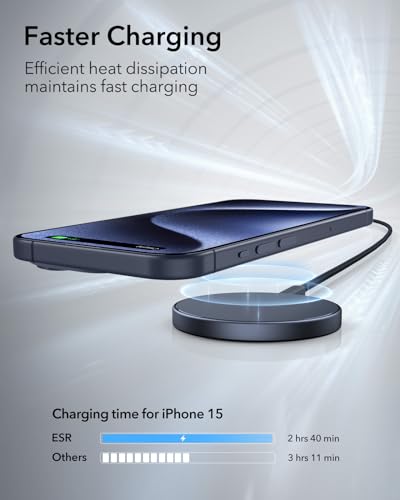 Image of ESR Magsafe Charger for iPhone, Wireless Charger Compatible with iPhone 17 /17e /16 /15 /14 /13 /12, Samsung Galaxy S26 Series, AirPods 4 /3 /AirPods Pro, Dark Blue