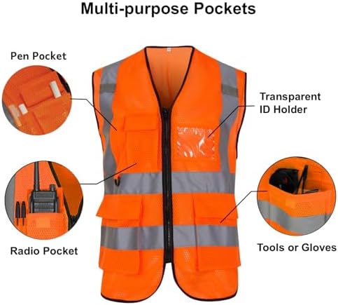 Reflective Safety Vest for Men Women 6 Pockets High Visibility Construction Work Vest, Class 2, Meets ANSI Standards - Image 3