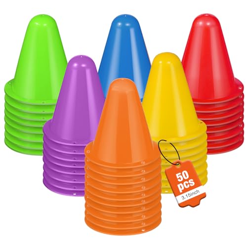 ZKNDRHJO 50 Pack 3.15 Inch Mini Cones for Sports Drills Agility & Footwork Practice Portable Small Cones for Indoor Outdoor Soccer Basketball Team Activities