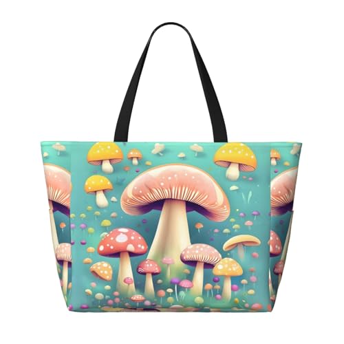 Pretty little mushrooms Printed beach travel bag, perfect for shopping bags, swimming pools, gyms, travel shopping, large capacity beach bag with zipper,2