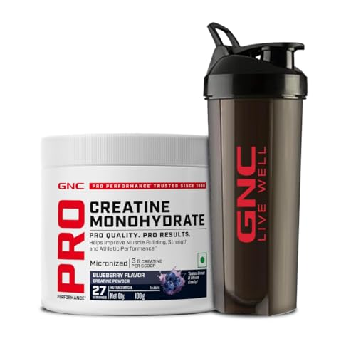 GNC Pro Performance Creatine Monohydrate with Black Shaker- 3000mg Creatine Per Scoop | Micronized for Faster Absorption | Boosts Energy, Muscle Volum
