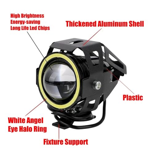 Luces auxiliares moto amarillas con potente faro de ojo de ángel LED antiniebla universal 3