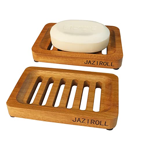 2Pcs Jaziroll Wooden Soap Dish For Bar Soap, Teak Wood Soap Savers, Slotted Soap Holder, Self Draining Soap Tray, Soap Case For Shower Bathroom, Bathtub, Kitchen, Sinks And Countertop #TOP15