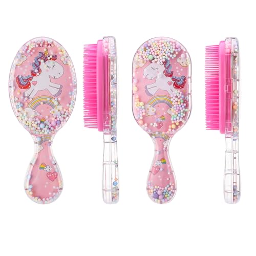 2 Packs Girls Hair Brush Set Pink Unicorn Toddler Hair Brush with Rainbow Sequin Girls Detangle Brushes Paddle Brushes Set for Curly Straight Hair Styling(Pink)