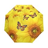 Sletend Butterfly Sunflower Portable Folding Windproof Automatic Umbrella,One Touch Auto Open and Cl