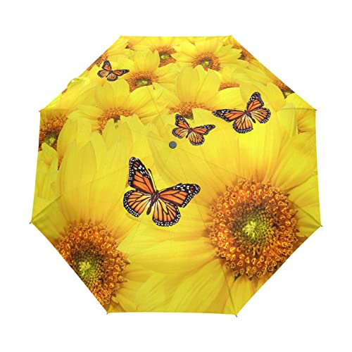 Sletend Butterfly Sunflower Portable Folding Windproof Automatic Umbrella,One Touch Auto Open And Close Button Compact Travel Umbrella For Women Men Kid #TOP7