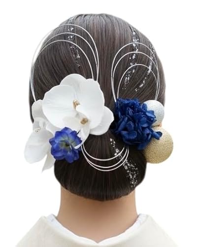 [Lomeri] ロメリ 髪飾り 成人式 卒業式 造花 振袖 結婚式 和装 A911 (青シルバー)（Amazon）