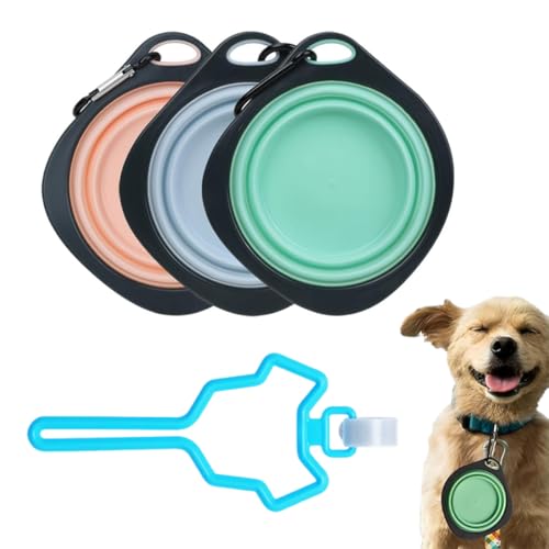 YIPFEN 3 Ciotole Pieghevoli per Cani con Porta Sacchetti Igienici, Ciotole da Viaggio Colorate in Verde Blu Rosso, Accessori Portatili per Acqua e Cibo, Ideali per Passeggiate e Viaggi con il Cane