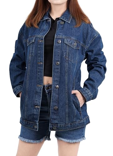 Oversized Jean Jacket for Women - Casual Trendy Fashion Denim Blue and Black Jean Jacket Women