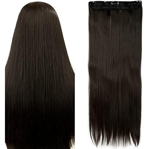S-noilite Fashion 26 Inches (66cm) Half Full Head One Piece 5clips Clip in Hair Extensions Long Straight Extension(Dark Brown) Cover