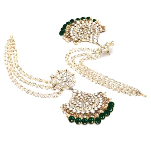 Image of Karatcart Gold Plated Pearl Beaded Kundan Kaanchain Earrings for Women