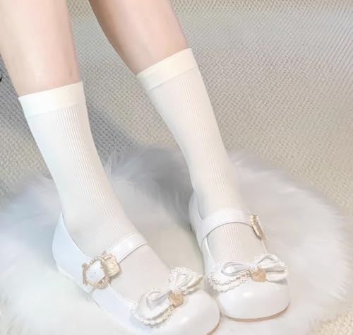 ZQW Sweet Mary Jane Ballet Flats for Women Japanese Kawaii Cute Bow Round Toe Leather Shoes Comfortable School Walking Outfit4