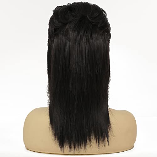 Image of Swiking Black Mullet Wigs for Women Curly Shoulder Length Fluffy Hair 70s 80s Rocker Party Cosplay Synthetic Wigs (Black)