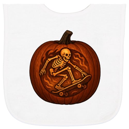 inktastic Halloween Skeleton Skateboard Pumpkin Baby Terry Cloth Bib