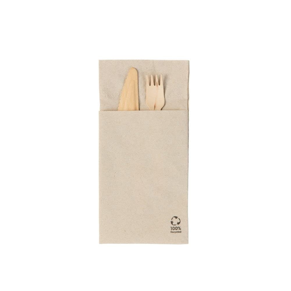 BIOZOYG r-servilletas para cubiertos de papel reciclado sin blanquear 2 capas 10x19,5cm I 40x40cm servilletas marrón plegadas en bolsas de cubertería I servilletas fundas de cubiertos 1000 unidades
