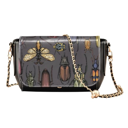 Bright Insects Crossbody Bags for Women Trendy Colorful Beetles Women's Black Shoulder Bag Small PU Leather Flap Cross Body Bag Handbags Cell Phone Purses Wallet Waterproof