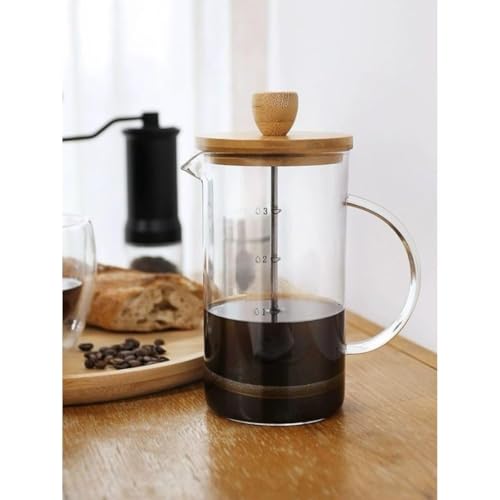 Image of Glass French Press Coffee Maker-Heat-Resistant Borosilicate Glass with Eco-Friendly Bamboo Lid & Wood Knob - Manual Coffee & Tea Brewer with Measurement Markings & Stainless Filter