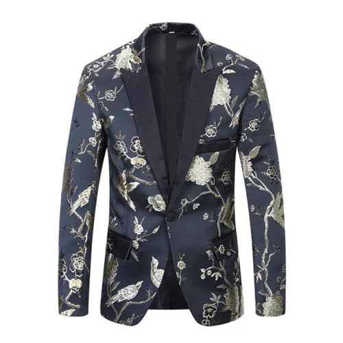 Men's Jacquard Blazer Peak Lapel One Button Speech Suit Jacket Cosplay