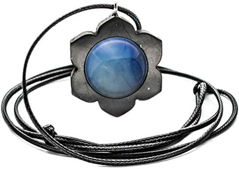 Shungite Pendant Necklace Lotus Flower and Gemstone for Root Chakra Vibrational Balancing and EMF Protection