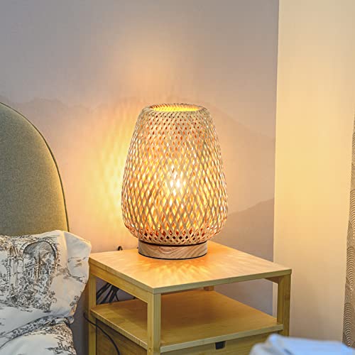 image for Brightever Rattan Table Lamp, Stepless Dimmable Small Beside Lamp, Vin