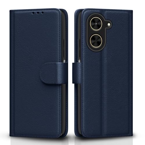 Image of Amazon Basics Flip Cover for Poco C71 / Redmi A5 Leather Finish | Wallet Stand and Shock Proof | Inside TPU with Card Pockets | Complete Protection Flip Case(Blue)