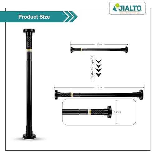 Image of JIALTO Adjustable Bathroom Curtain Rod | Extendable 90 To 160 Cm Shower Curtain Rod Without Drill for Wall Anti-Skid Spring Pull | Door Curtain | Bathroom Pipe Rod | Curtain Stand - BLACK, Pack Of - 2