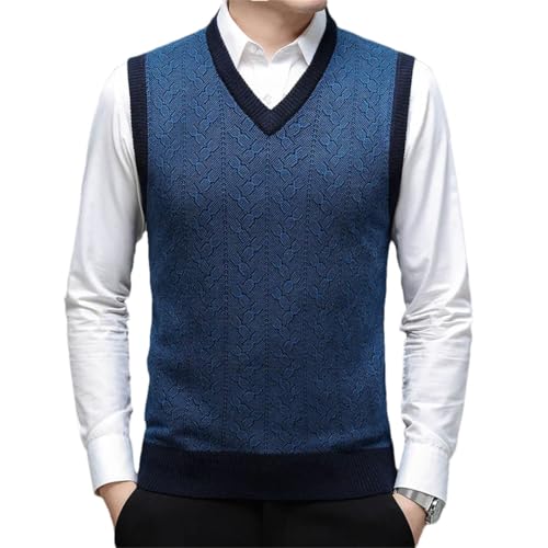 Men’S Fashion Jacquard V-Neck Sweater Vest Thick Solid Color Knitted Sleeveless Slim Fit Pullover Tank Top