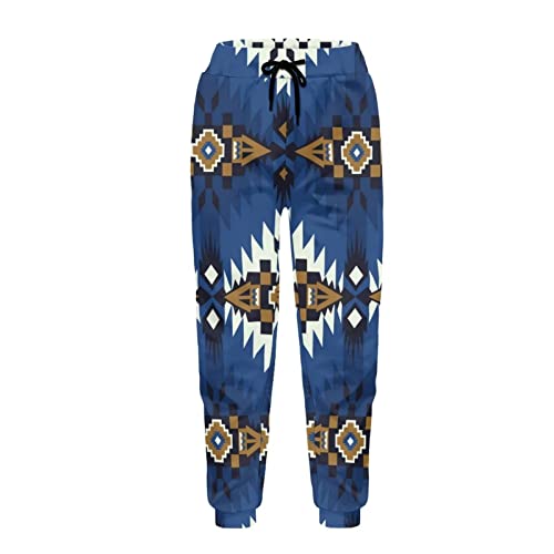 Pantalon de sport long taille haute Dolyues bleu aztèque avec poches pratiques