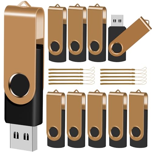 Image of EASTBULL 4GB USB Flash Drive Bulk Thumb Drives 10 Pack with Lanyards USB 2.0 Memory Sticks Zip Drive Pen Drive for Storage and Backup Gold 10PCS 4GB