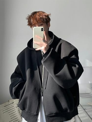 Men's Shoulder Pad Sweatshirt Oversized Solid Color Hoodies Long Sleeve Fshion Harajuku Zip Up Sweatshirts Hoodie2