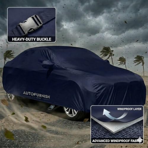 Image of Autofurnish WaterResistant Car Cover for Renault Kiger 2021 | Premium Taffeta Material| Water Resistant | Mirror Pockets | Dust & UV Protection | Interlok Stitching | Buckle Belt | Blue