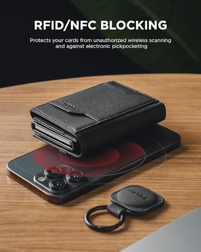 Image of VULKIT Pop up Card Wallet with AirTag Holder RFID Blocking Credit Card Holder with Banknote Compartment & ID Window for Men(New Black)