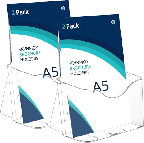 2Pack A5 8.07*3.26*2.08 inches Acrylic freestanding brochure dispenser transparent flyer holder adapted to office restaurant counter reception hotel front desk freestanding brochure flyer holder