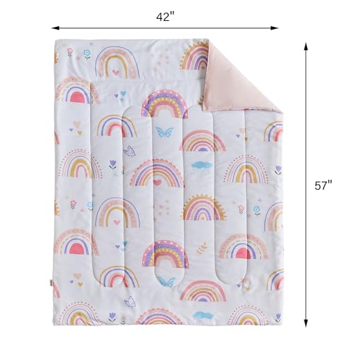 Image of Joyreap 4 Piece Toddler Bedding Set- Pink Rainbow Lovely Design, Microfiber Toddler Bedding Comforter Set for Kids Girls