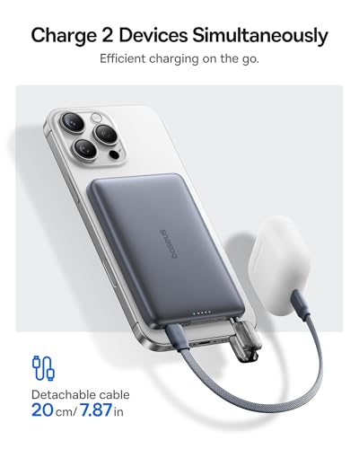 Image of Baseus Picogo Qi2 15W Magsafe Portable Charger, 0.5 inch Ultra Slim 10000mAh Wireless Power Bank with 27W Built-in USB-C Cable, Magnetic Battery Pack for iPhone 17 Pro Max /17 Pro /Air /16 /15 /14 /13 /12