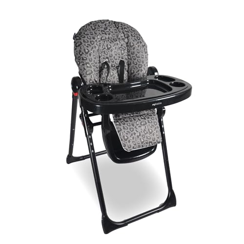 My Babiie MBHC8 Trona Premium - Ajustable, 3 posiciones reclinables, 6 ajustes de altura, bandeja extraíble, asiento acolchado, plegable, para niños pequeños, de 6 meses a 3 años (15 kg) - Leopardo