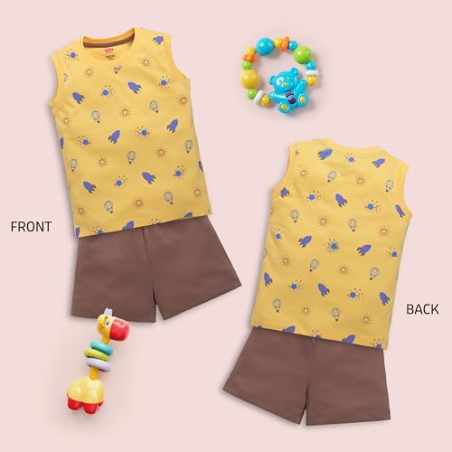 Image of LuvLap Baby Boys Regular Fit 100% Cotton Sleeveless Boys T-Shirt & Shorts Set Pack of 3