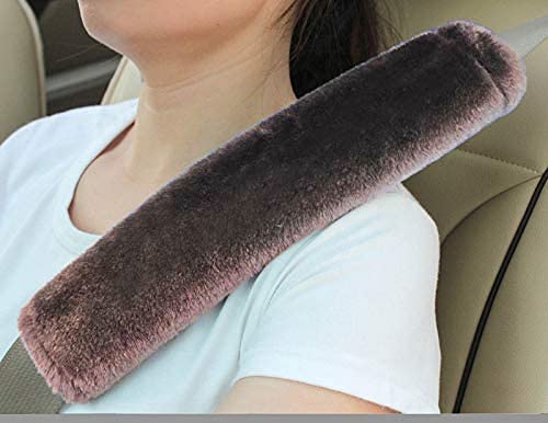 Image of Soft Faux Sheepskin Seat Belt Shoulder Pad for a More Comfortable Driving, Compatible with Adults Youth Kids - Car, Truck, SUV, Airplane,Carmera Backpack Straps 2 Packs Brown