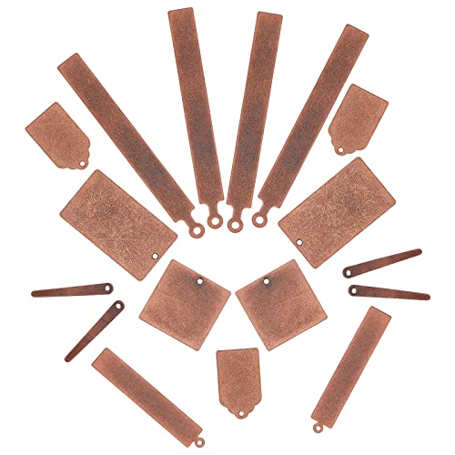 SUNNYCLUE 1 Box 36Pcs 6 Styles Blank Stamping Charms Metal Tags Rectangle Square Bar Brass Engraving Blanks Pendants for Jewelry Metal Stamping Tags Red Copper