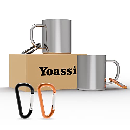Yoassi 2pcs Tazza Isolante in Acciaio Inox Tazze 300ml da Caffè Bevande Tè Birra Tazze per Campeggio Viaggio con 2 Moschettoni Tazza Termica a Doppia Parete Senza BPA Lavabili in Lavastoviglie