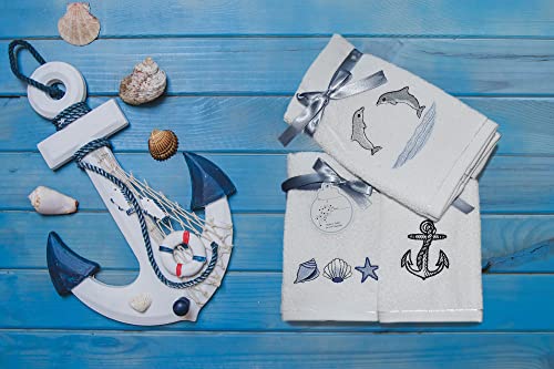 Classic Turkish Towels - Luxury Ocean Themed Fingertip Towels, 100% Turkish Cotton, Soft And Absorbent Bathroom Towels, Beach And Nautical Decor, 6-Piece Set - 12 X 20 Inches (Dolphins) #TOP1