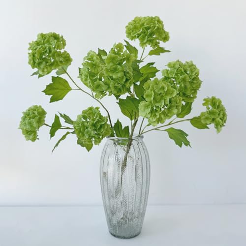 YalzoneMet RUZUQE 4 Pcs Dark Green Artificial Snowball Viburnum Flower
