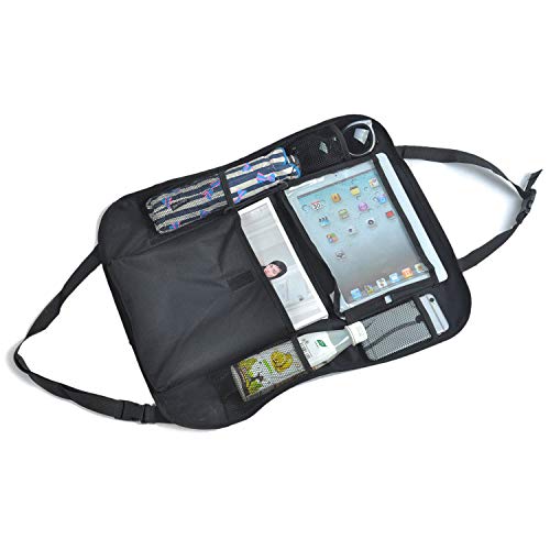 Image of Car Organizer Back Seat Travel Storage with Cup Holders & Tablet Pouch Kick Mats