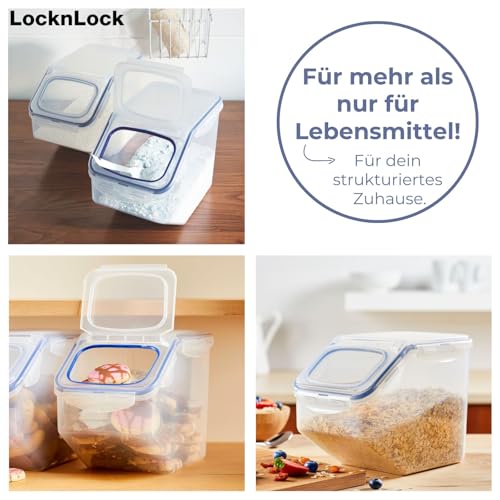 LocknLock PP Classic Küchen Caddy mit Klappdeckel | inkl. Dosierbecher | 12L | 35 x 23 x 27 cm | Vorratsbehälter Schüttdose | Halb luftdichte Aufbewahrungsbox für Lebensmittel